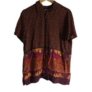 Sag Harbor Vintage Size 12 Button Up‎ African Safari Novelty Print Blouse Top